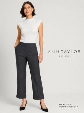 Ann Taylor Petites Wool Cashmere Dress Pants Gray Wide Leg Trouser 12P